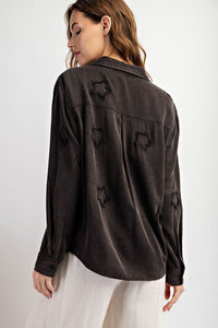 FRAYED STAR PATCH LONG SLEEVE TOP - BLACK OR BLUE