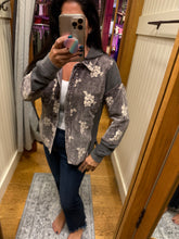 Mystree Flower Embroidery Hoodie Jacket- Washed Black, Washed Rose Or Washed Seafoam