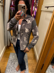 Mystree Flower Embroidery Hoodie Jacket- Washed Black, Washed Rose Or Washed Seafoam
