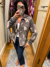 Mystree Flower Embroidery Hoodie Jacket- Washed Black, Washed Rose Or Washed Seafoam