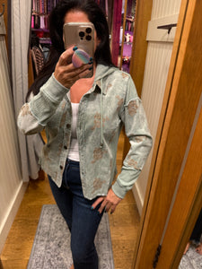Mystree Flower Embroidery Hoodie Jacket- Washed Black, Washed Rose Or Washed Seafoam