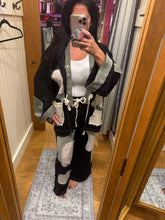 POL cardigan, wide sleeve, relaxed fit top in thermal with patch detail pointed solid pattern - Black