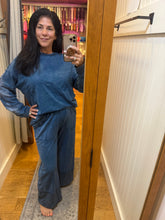 Mineral Washed Contrast Block Terry Pants - Slate Blue or Hot Cocoa