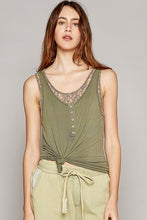POL Round neck sleeveless lace inner solid knit top - Oatmeal or Pacific Blue