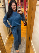 Mineral Washed Contrast Block Terry Pants - Slate Blue or Hot Cocoa