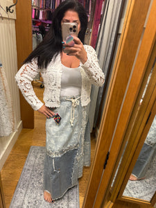 POL Patchwork Denim Skirt - Denim Multi