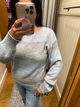 Mystree Color Blocked Sequins Sweater - Soft Blue/Grey
