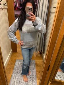 Mystree Color Blocked Sequins Sweater - Soft Blue/Grey