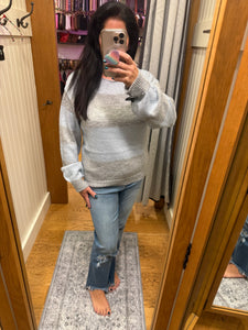 Mystree Color Blocked Sequins Sweater - Soft Blue/Grey