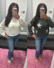 Lightweight Loose Knit Star Sweater - Charcoal, Oatmeal or Ivory