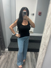 MID RISE DRAWSTRING FLARED PANTS - GREY BLUE