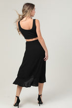Side Slit Ruffle Midi Skirt - Black
