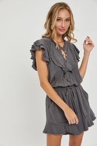 Ruffle Romper - Charcoal