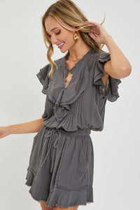 Ruffle Romper - Charcoal
