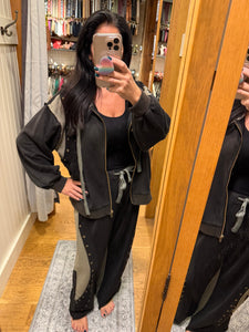 POL zip up hoodie, relaxed fit top in French terry with stud detail pointed solid pattern - Black