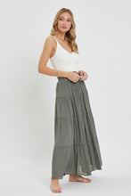 Casual Pull On Elastic Waist Tiered Maxi Skirt - Misty Blue Or Olive