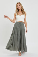 Casual Pull On Elastic Waist Tiered Maxi Skirt - Misty Blue Or Olive