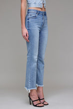 Hidden Medium Wash Clean Frayed Hem Stretch Crop Flare