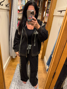 POL zip up hoodie, relaxed fit top in French terry with stud detail pointed solid pattern - Black