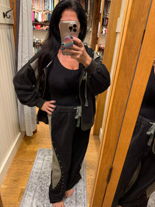 POL zip up hoodie, relaxed fit top in French terry with stud detail pointed solid pattern - Black