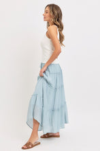 Casual Pull On Elastic Waist Tiered Maxi Skirt - Misty Blue Or Olive