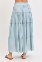 Casual Pull On Elastic Waist Tiered Maxi Skirt - Misty Blue Or Olive