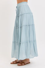 Casual Pull On Elastic Waist Tiered Maxi Skirt - Misty Blue Or Olive
