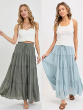 Casual Pull On Elastic Waist Tiered Maxi Skirt - Misty Blue Or Olive