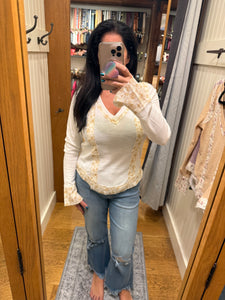 POL V-neck long sleeve regular fit top in rib - Assorted Colors
