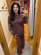 Mineral Washed Contrast Block Terry Pants - Slate Blue or Hot Cocoa