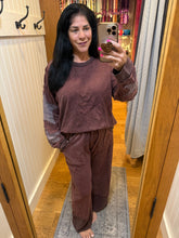 Mineral Washed Contrast Block Terry Pants - Slate Blue or Hot Cocoa