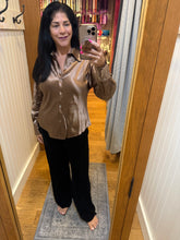Satin Button Down Shirt - Brown