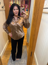 Satin Button Down Shirt - Brown