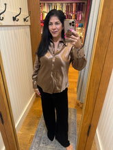 Satin Button Down Shirt - Brown