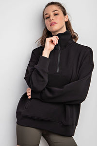 MODAL POLY SPAN QUARTER ZIP FUNNEL NECK PULLOVER - ASSORTED COLORS