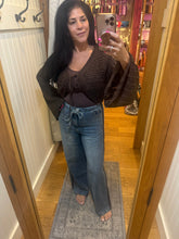 Washed Denim Pants With Tie And Brown Side Trim
