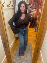 Washed Denim Pants With Tie And Brown Side Trim