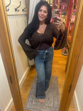 Washed Denim Pants With Tie And Brown Side Trim