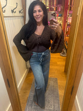 Washed Denim Pants With Tie And Brown Side Trim