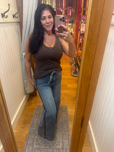 Washed Denim Pants With Tie And Brown Side Trim
