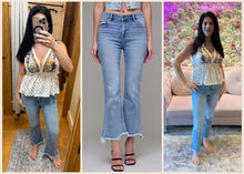 Hidden Medium Wash Clean Frayed Hem Stretch Crop Flare