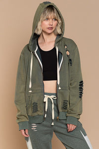 POL Washed Distressed Zip-up Hoodie - Assorted Colors