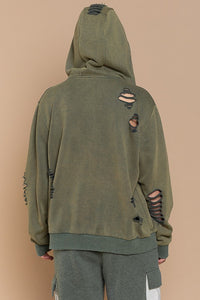 POL Washed Distressed Zip-up Hoodie - Assorted Colors
