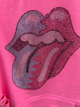 Bling Lips Tongue Band Distressed Hoodie - Pink X-Large