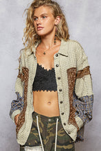 POL Textured Twill With Plaid & Floral Patch Short - Oatmeal