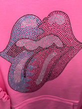 Bling Lips Tongue Band Distressed Hoodie - Pink X-Large