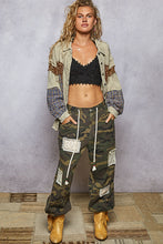 POL Textured Twill With Plaid & Floral Patch Short - Oatmeal