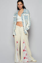 POL Relaxed Textured Light Denim Jacket With Flower Embroidery