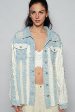 POL Relaxed Textured Light Denim Jacket With Flower Embroidery