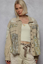 POL Twill & Crochet Lace Mix Balloon Sleeve Jacket - Cream or Powder Grey
